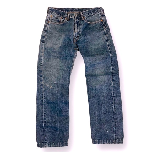 Levi's 505 Medium Wash Distressed 5-pocket Classic Cotton Jeans Shortened 32 - Picture 1 of 11